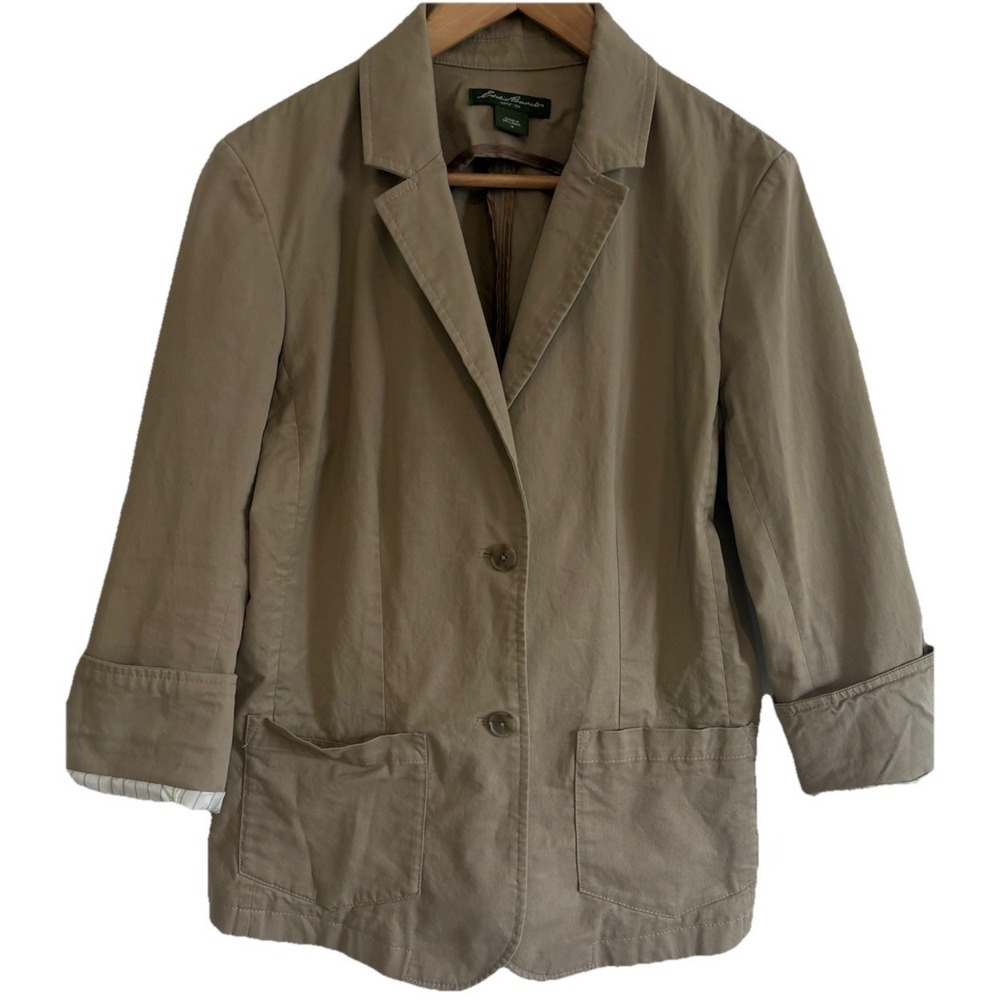 Eddie Bauer Womens Size 12 Beige Cotton Stretch Twill Blazer Jacket Item 2732